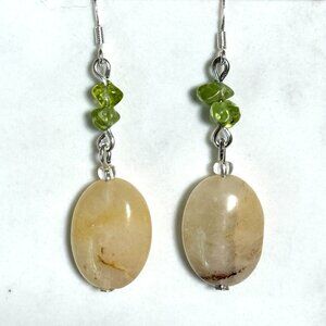 2/$20, Genuine Golden Healer Quartz & Green Peridot Gemstone Silver Earrings